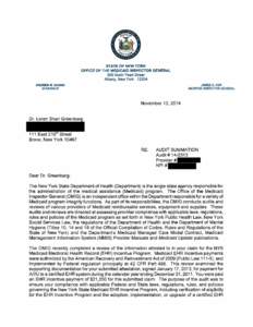 STATE OF NEW YORK OFFICE OF THE MEDICAID INSPECTOR GENERAL 800 North Pearl Street Albany. New York[removed]ANDREW M. CUOMO GOVERNOR