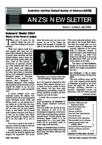 Australian and New Zealand Society of Indexers (ANZSI)  ANZSI NEWSLETTER Volume 1, number 3, April[removed]Indexers’ Medal 2004