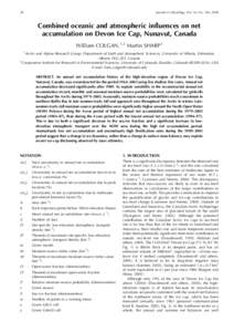 28  Journal of Glaciology, Vol. 54, No. 184, 2008 Combined oceanic and atmospheric influences on net accumulation on Devon Ice Cap, Nunavut, Canada