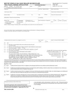 Motor Vehicle Salvage Dealer or Recycler Two Year License Application