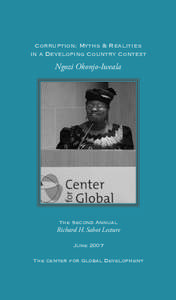 Corruption: Myths & Realities in a Developing Country Context Ngozi Okonjo-Iweala  The Second Annual