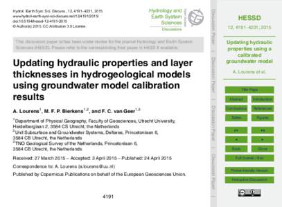 This discussion paper is/has been under review for the journal Hydrology and Earth System Sciences (HESS). Please refer to the corresponding final paper in HESS if available. Discussion Paper  Hydrol. Earth Syst. Sci. Di