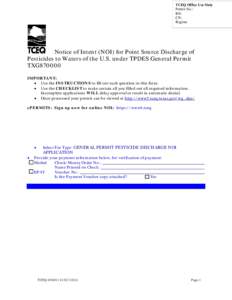 Notice of Intent (NOI) for Discharges fr om Aquatic Animal Production and Certain Related Facilities under TPDES General Permit (TXG130000)