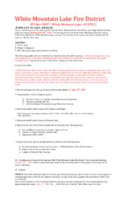 White Mountain Lake Fire District PO Box 90957, White Mountain Lake, AZ[removed]PURSUANT TO A.R.S. §[removed]Notice is hereby given to the general public that the White Mountain Lake Fire District governing board will ho