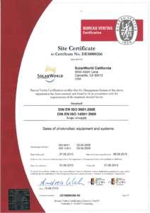 Site Certificate - SolarWorld California