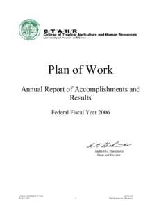 Plan of Work Annual Report of Accomplishments and Results Federal Fiscal Year[removed]Andrew G. Hashimoto