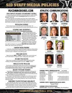 SID Staff/Media Policies VUCOMMODORES.COM Athletic Communications  Your complete Resource for vanderbilt football