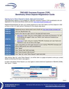 TRICARE Overseas Program (TOP) Beneficiary Direct Deposit Registration Guide Signing Up for Direct Deposit is Quick, Safe and Convenient! Automated direct deposit is now available for TRICARE Overseas Program (TOP) benef