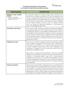 DESCRIPTION SOMMAIRE DES PROGRAMMES DE LA SOCIÉTÉ D’HABITATION DU QUÉBEC POUR 2006 Programmes Habitation à loyer modique ( HLM )1