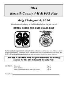 2014 Kossuth County 4-H & FFA Fair July 29-August 3, 2014