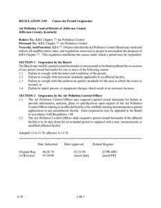 REGULATION[removed]Causes for Permit Suspension Air Pollution Control District of Jefferson County Jefferson County, Kentucky