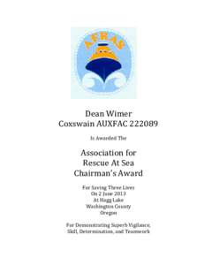 Dean Wimer Coxswain AUXFACIs Awarded The Association for Rescue At Sea