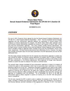 Illinois State Police Sexual Assault Evidence Submission Act (PA[removed]Section 20  Final Report