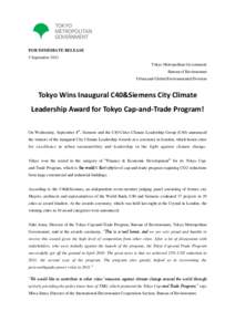 FOR IMMEDIATE RELEASE 5 September 2013 Tokyo Metropolitan Government