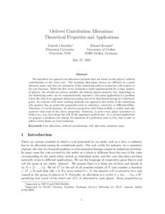 Ordered Contribution Allocations: Theoretical Properties and Applications Patrick Cheridito∗ Princeton University Princeton, USA