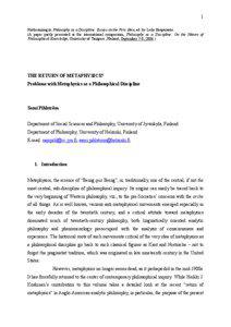 1 Forthcoming in Philosophy as a Discipline: Essays on the Very Idea, ed. by Leila Haaparanta. (A paper partly presented at the international symposium, Philosophy as a Discipline: On the Nature of