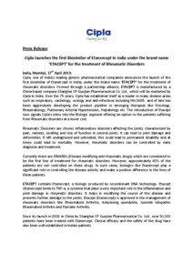 Press Release - Launch of first biosimilar of Etanercept in India