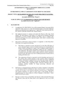 Development of Organic Waste Treatment Facilities, Phase 2  EIA Study Brief No. ESB[removed]May[removed]ENVIRONMENTAL IMPACT ASSESSMENT ORDINANCE (CAP.499)