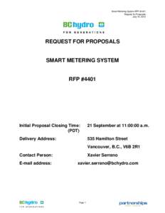 Smart Metering System RFP #4401 Request for Proposals July 19, 2010 REQUEST FOR PROPOSALS