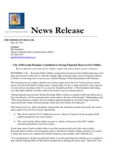 News Release FOR IMMEDIATE RELEASE: May 28, 2015 Contact: Phil Pitchford Intergovernmental and Communications Officer