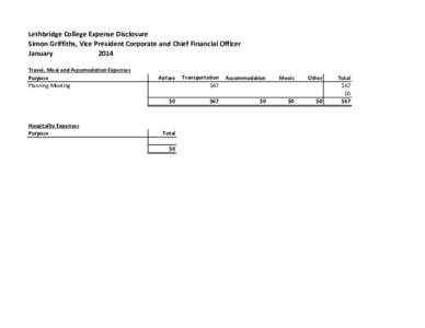 Lethbridge College Expense Disclosure Simon Griffiths, Vice President Corporate and Chief Financial Officer January 2014 Travel, Meal and Accomodation Expenses Purpose