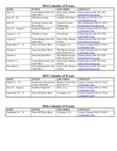 2014 Calendar of Events DATE July 12 EVENT Varina Rising Stars 4-H
