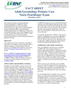 Canadian Council of Registered Nurse Regulators (CCRNR) Suite[removed]Osborne St, PO Box 244, Beaverton ON L0K 1A0 email:[removed]/ web: www.ccrnr.ca phone: [removed]fax: [removed]FACT SHEET