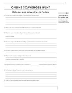 71  ONLINE SCAVENGER HUNT Colleges and Universities in Florida  1