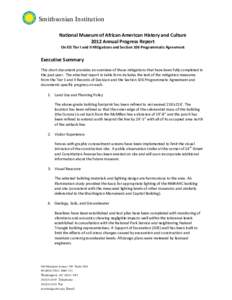 Smithsonian Institution National Museum of African American History and Culture 2012 Annual Progress Report On EIS Tier I and II Mitigations and Section 106 Programmatic Agreement  Executive Summary