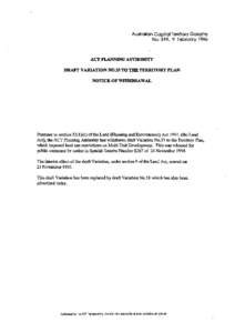 Australian Capital Terriiory Gazette No. S19, 9 February 1996 ACT PLANNING AUTHORITY  DRAFT VARIATION N0.33 TO THE TERRITORY PLAN