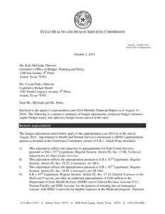 TEXAS HEALTH AND HUMAN SERVICES COMMISSION  KYLE L. JANEK, M.D. EXECUTIVE COMMISSIONER  October 2, 2014