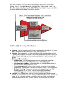 This document has been provided to the ICISG by the Cancer Information Service (CIS) of the National Cancer Institute (NCI), USA, for use in this Tool Box. The document is the property of the NCI and permission to use it