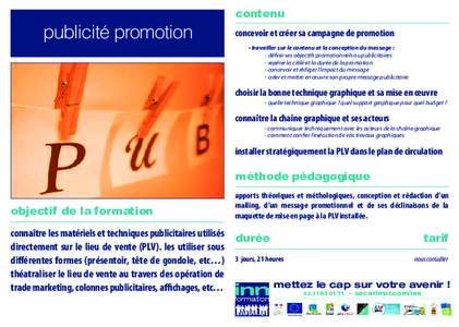 contenu  publicité promotion concevoir et créer sa campagne de promotion • travailler sur le contenu et la conception du message :