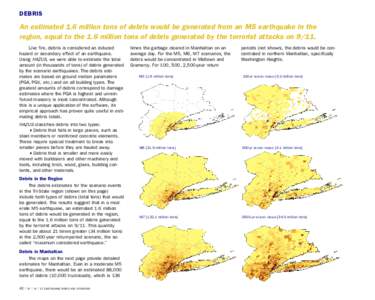 DEBRIS  An estimated 1.6 million tons of debris would be generated from an M5 earthquake in the region, equal to the 1.6 million tons of debris generated by the terrorist attacks on[removed]Like fire, debris is considered 