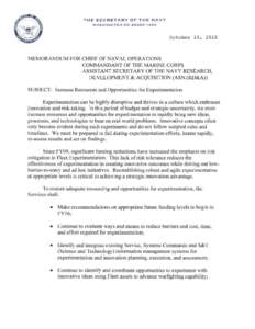 THE SECRETARY OF THE NAVY WASHINGTON DC 20350 · 1000 October 15, 2015  MEMORANDUM FOR CHIEF OF NAVAL OPERATIONS