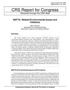 NAFTA: Related Environmental Issues and Initiatives