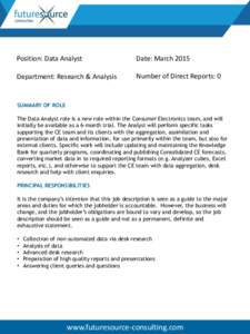 Position: Data Analyst  Date: March 2015 Department: Research & Analysis