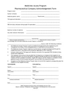 NSW TAG Medicines Access Program Pharmaceutical company acknowledgement form