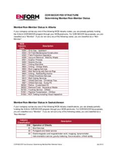 COR/SECOR FEE STRUCTURE Determining Member/Non-Member Status Member/Non-Member Status in Alberta If your company carries any one of the following WCB industry codes, you are already partially funding the Enform COR/SECOR