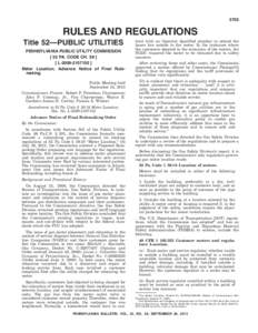 Energy / Administrative law / Electric power distribution / Government of Pennsylvania / Independent Regulatory Review Commission / Rulemaking / Gas meter / Public utilities commission / Public utility / Public administration / Public services / Technology