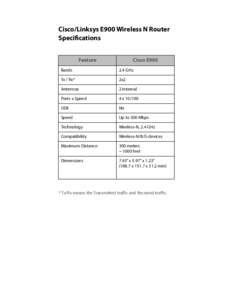 Cisco/Linksys E900 Wireless N Router Specifications Feature Cisco E900