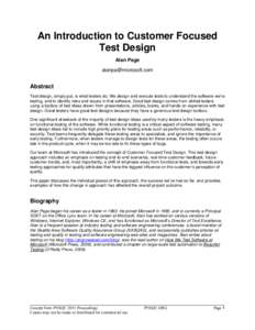 An Introduction to Customer Focused Test Design Alan Page   Abstract