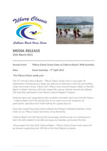 MEDIA RELEASE 25th March 2015 Annual Event:  Tilbury Classic Ocean Swim at Culburra Beach, NSW Australia