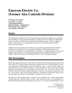 Region 3 GPRA 2008 RCRA Corrective Action Facility Emerson Electric Co. (Formerly Alco Controls Division) ,VAD065415457