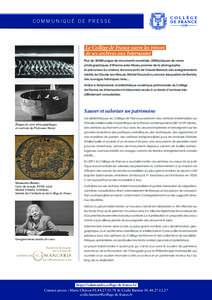 COMMUNIQUÉ DE PRESSE  Le Collège de France ouvre les trésors de ses archives aux Internautes Plus de 30 000 pages de documents numérisés, 2 000 plaques de verres photographiques d’Etienne-Jules Marey, pionnier