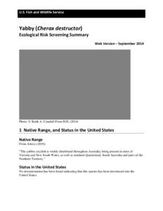 U.S. Fish and Wildlife Service  Yabby (Cherax destructor) Ecological Risk Screening Summary Web Version – September 2014