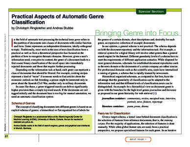 Special Section  Practical Aspects of Automatic Genre Classification Bulletin of the American Society for Information Science and Technology – June/Juky 2008 – Volume 34, Number 5