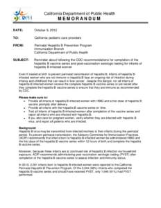 California Department of Public Health  MEMORANDUM DATE: