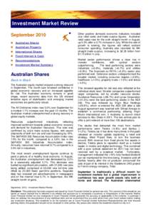 Investment Market Review September 2010  Australian Shares