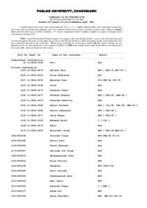 PANJAB UNIVERSITY, CHANDIGARH Notification No. B.COM.I/2013-A/38 RE-EVALUATION RESULT OF THE Bachelor of Commerce Ist year Examination, April , 2013. ……… In partial supersession to this office result notification N